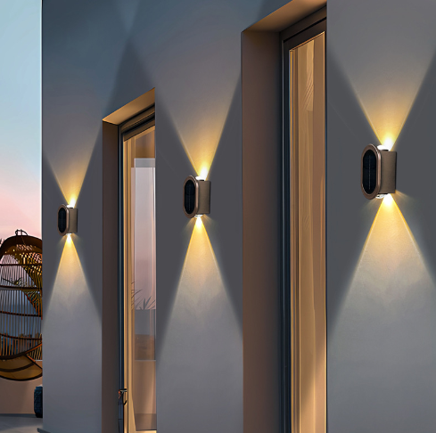 Solar wall lights bring a fresh look to the courtyard.